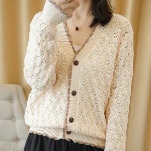 Áo khoác len dệt kim nữ Cardigan
